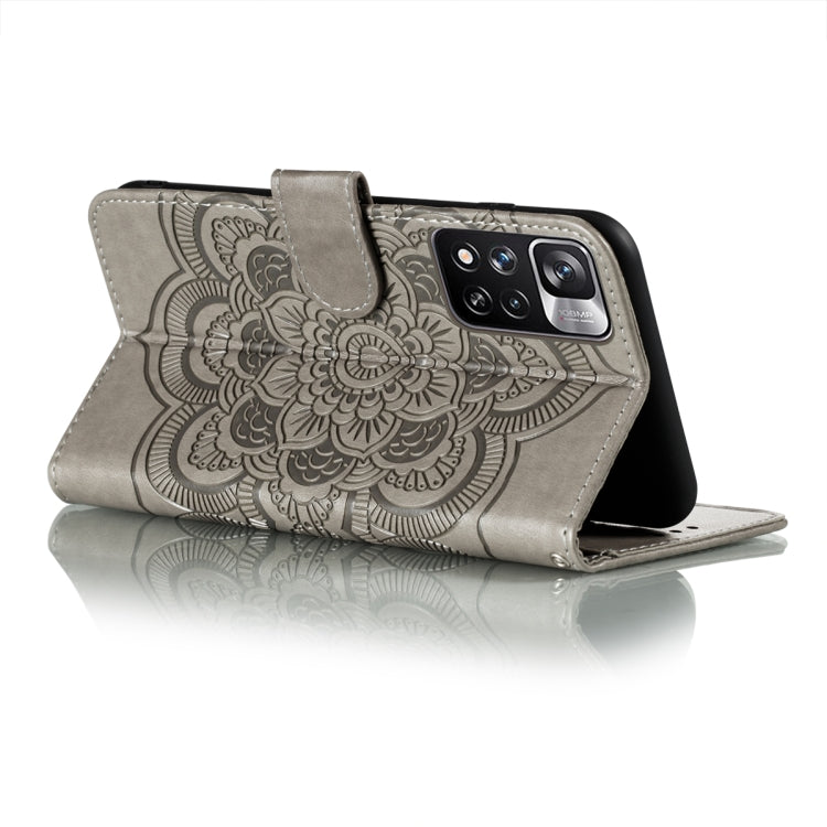 For Xiaomi Redmi Note 11 Pro Sun Mandala Embossing Pattern Phone Leather Case with Holder & Card Slots & Wallet & Lanyard