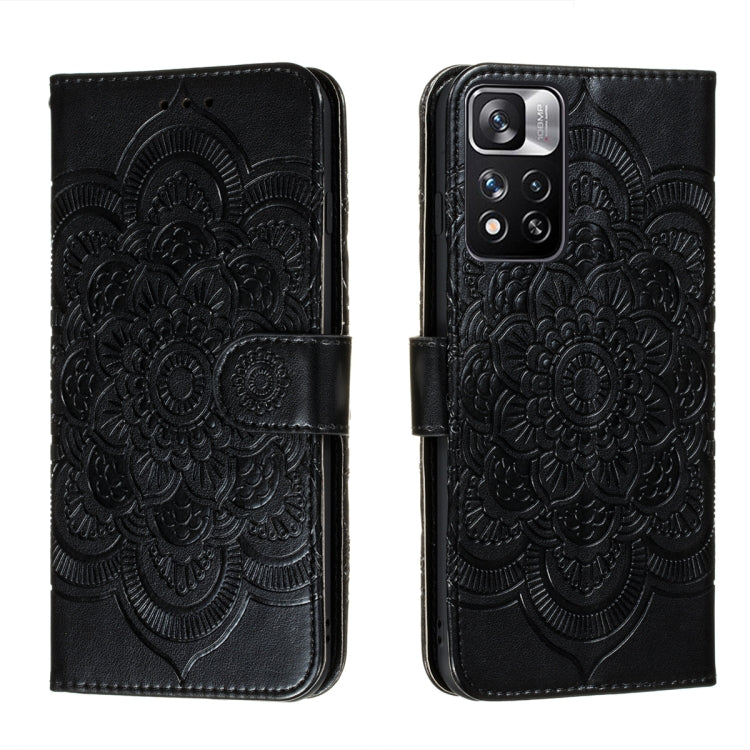For Xiaomi Redmi Note 11 Pro Sun Mandala Embossing Pattern Phone Leather Case with Holder & Card Slots & Wallet & Lanyard