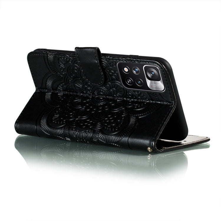 For Xiaomi Redmi Note 11 Pro Sun Mandala Embossing Pattern Phone Leather Case with Holder & Card Slots & Wallet & Lanyard