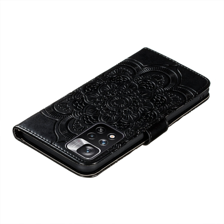For Xiaomi Redmi Note 11 Pro Sun Mandala Embossing Pattern Phone Leather Case with Holder & Card Slots & Wallet & Lanyard