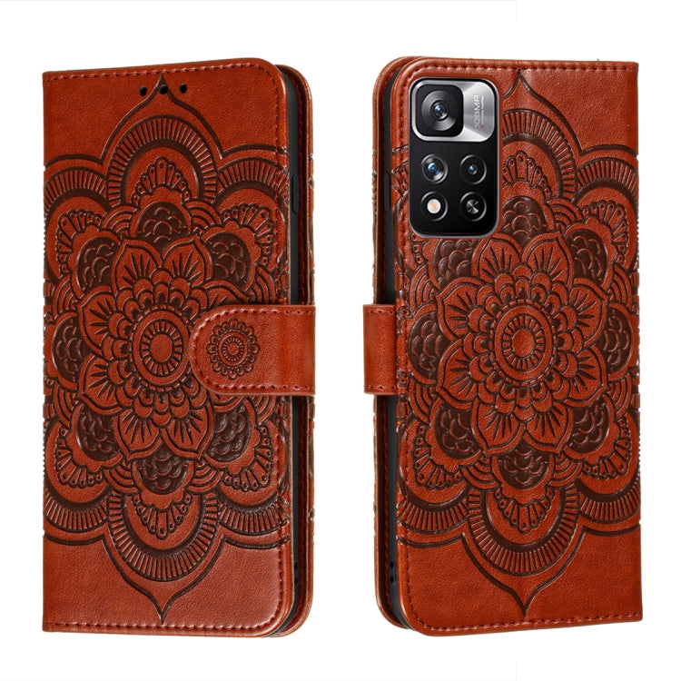 For Xiaomi Redmi Note 11 Pro Sun Mandala Embossing Pattern Phone Leather Case with Holder & Card Slots & Wallet & Lanyard