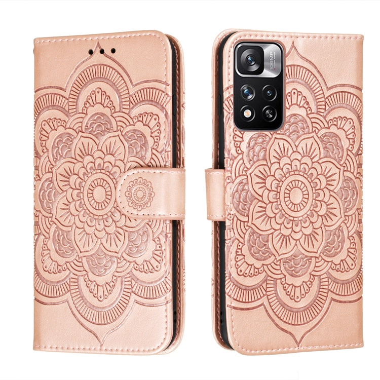 For Xiaomi Redmi Note 11 Pro Sun Mandala Embossing Pattern Phone Leather Case with Holder & Card Slots & Wallet & Lanyard