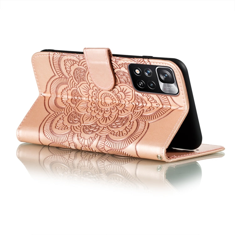 For Xiaomi Redmi Note 11 Pro Sun Mandala Embossing Pattern Phone Leather Case with Holder & Card Slots & Wallet & Lanyard