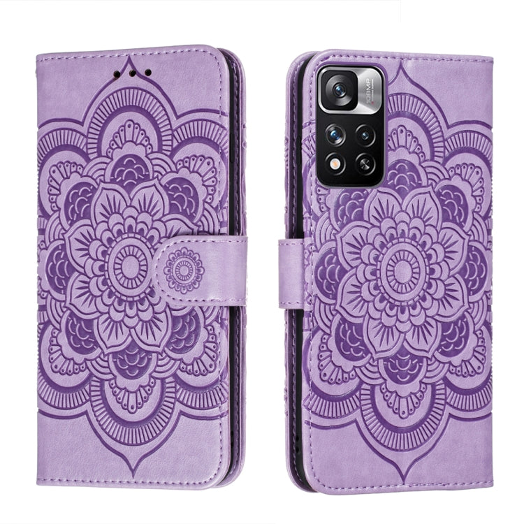 For Xiaomi Redmi Note 11 Pro Sun Mandala Embossing Pattern Phone Leather Case with Holder & Card Slots & Wallet & Lanyard