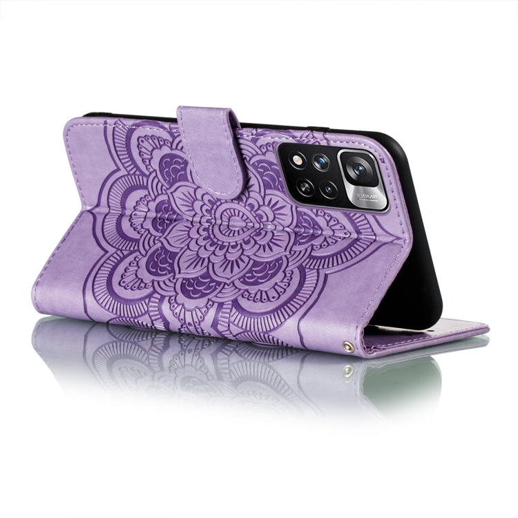 For Xiaomi Redmi Note 11 Pro Sun Mandala Embossing Pattern Phone Leather Case with Holder & Card Slots & Wallet & Lanyard