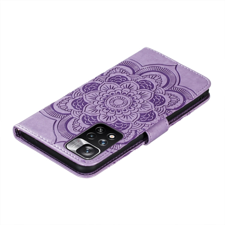 For Xiaomi Redmi Note 11 Pro Sun Mandala Embossing Pattern Phone Leather Case with Holder & Card Slots & Wallet & Lanyard
