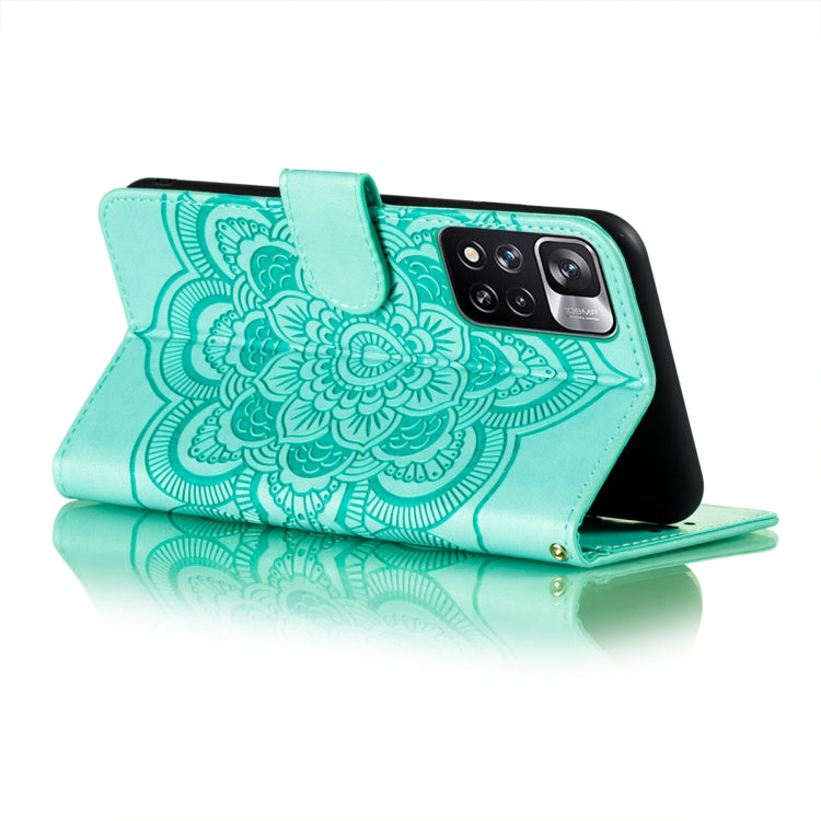 For Xiaomi Redmi Note 11 Pro Sun Mandala Embossing Pattern Phone Leather Case with Holder & Card Slots & Wallet & Lanyard