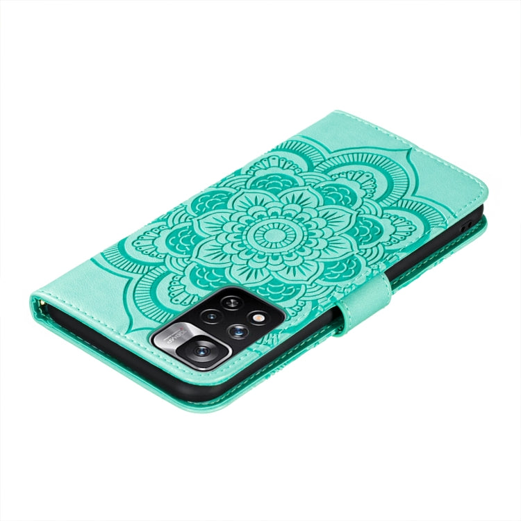 For Xiaomi Redmi Note 11 Pro Sun Mandala Embossing Pattern Phone Leather Case with Holder & Card Slots & Wallet & Lanyard