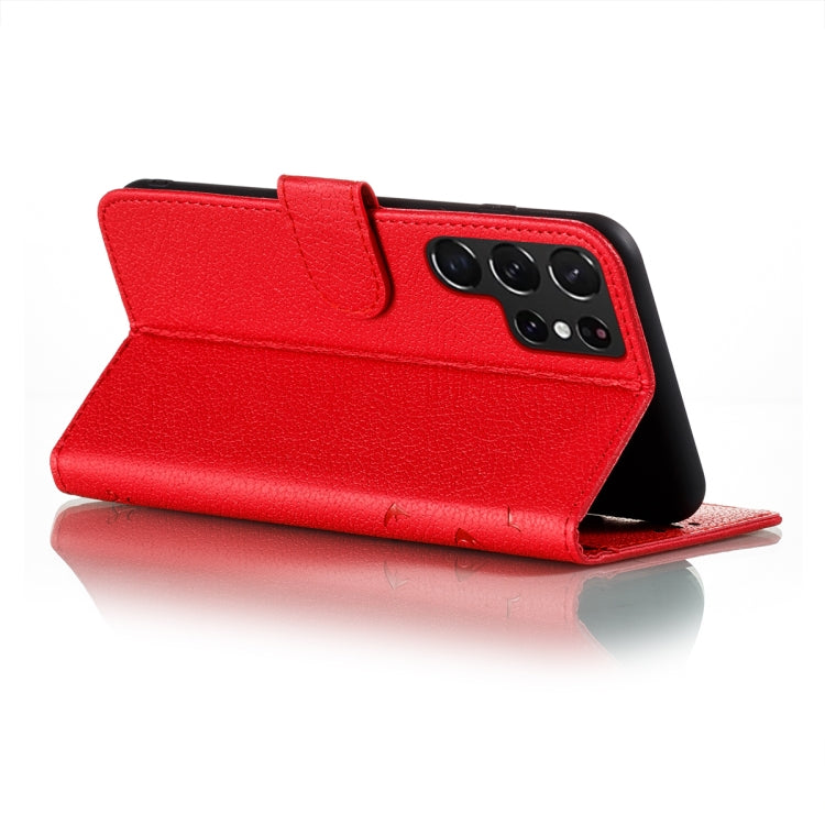 For Samsung Galaxy S22 Ultra 5G Feather Pattern Litchi Texture Leather Phone Case with Holder & Card Slots & Wallet