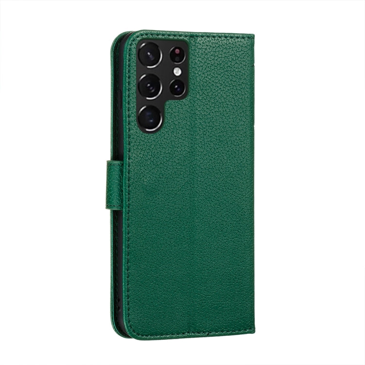 For Samsung Galaxy S22 Ultra 5G Feather Pattern Litchi Texture Leather Phone Case with Holder & Card Slots & Wallet