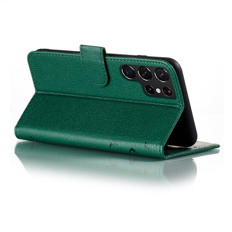 For Samsung Galaxy S22 Ultra 5G Feather Pattern Litchi Texture Leather Phone Case with Holder & Card Slots & Wallet