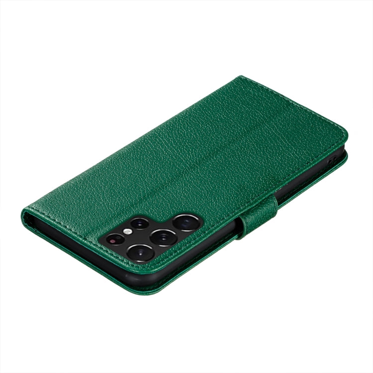 For Samsung Galaxy S22 Ultra 5G Feather Pattern Litchi Texture Leather Phone Case with Holder & Card Slots & Wallet