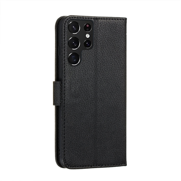 For Samsung Galaxy S22 Ultra 5G Feather Pattern Litchi Texture Leather Phone Case with Holder & Card Slots & Wallet