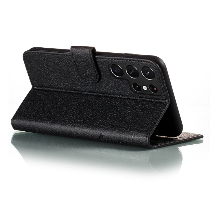 For Samsung Galaxy S22 Ultra 5G Feather Pattern Litchi Texture Leather Phone Case with Holder & Card Slots & Wallet