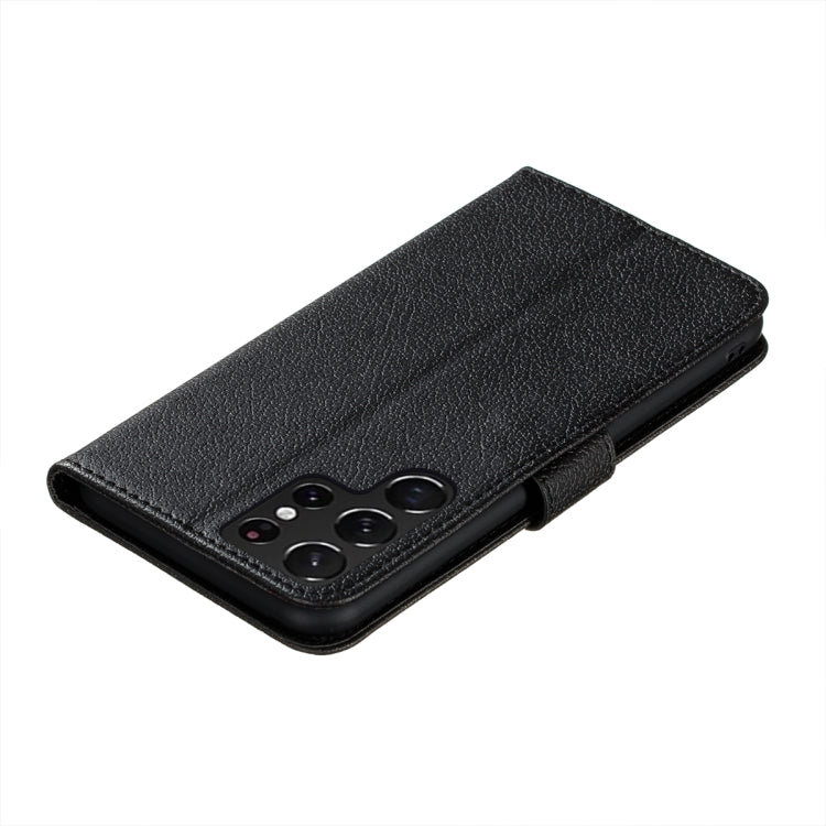 For Samsung Galaxy S22 Ultra 5G Feather Pattern Litchi Texture Leather Phone Case with Holder & Card Slots & Wallet