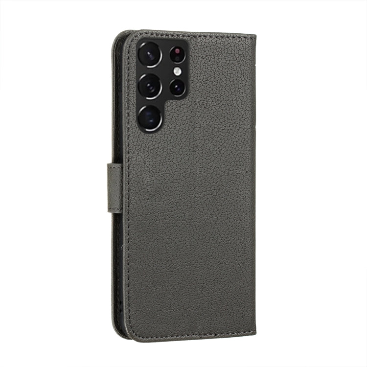 For Samsung Galaxy S22 Ultra 5G Feather Pattern Litchi Texture Leather Phone Case with Holder & Card Slots & Wallet