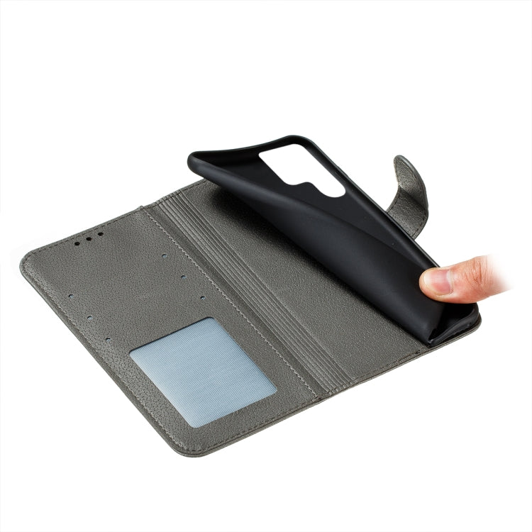 For Samsung Galaxy S22 Ultra 5G Feather Pattern Litchi Texture Leather Phone Case with Holder & Card Slots & Wallet
