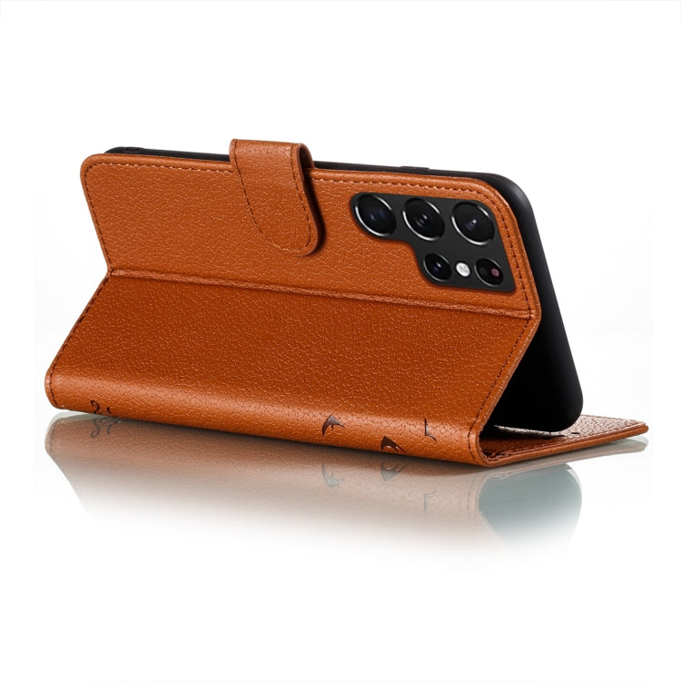 For Samsung Galaxy S22 Ultra 5G Feather Pattern Litchi Texture Leather Phone Case with Holder & Card Slots & Wallet