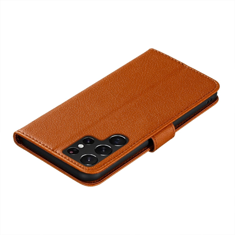 For Samsung Galaxy S22 Ultra 5G Feather Pattern Litchi Texture Leather Phone Case with Holder & Card Slots & Wallet