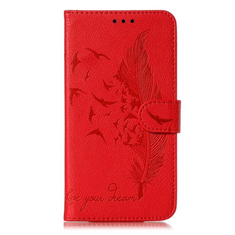 For Samsung Galaxy S22+ 5G Feather Pattern Litchi Texture Leather Phone Case with Holder & Card Slots & Wallet