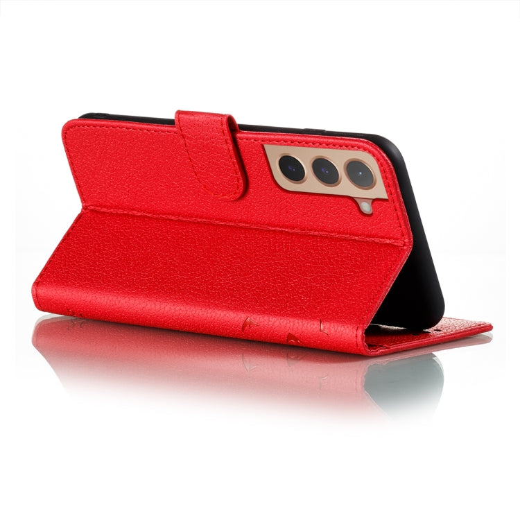For Samsung Galaxy S22+ 5G Feather Pattern Litchi Texture Leather Phone Case with Holder & Card Slots & Wallet