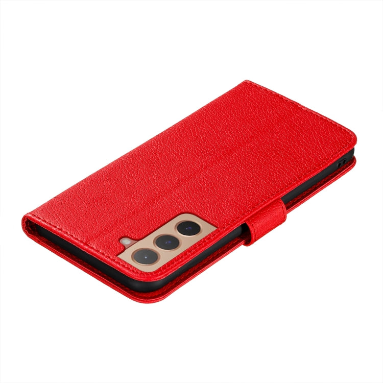 For Samsung Galaxy S22+ 5G Feather Pattern Litchi Texture Leather Phone Case with Holder & Card Slots & Wallet