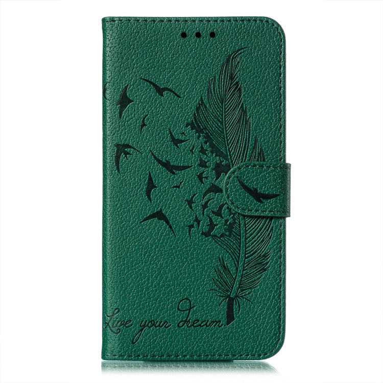 For Samsung Galaxy S22+ 5G Feather Pattern Litchi Texture Leather Phone Case with Holder & Card Slots & Wallet