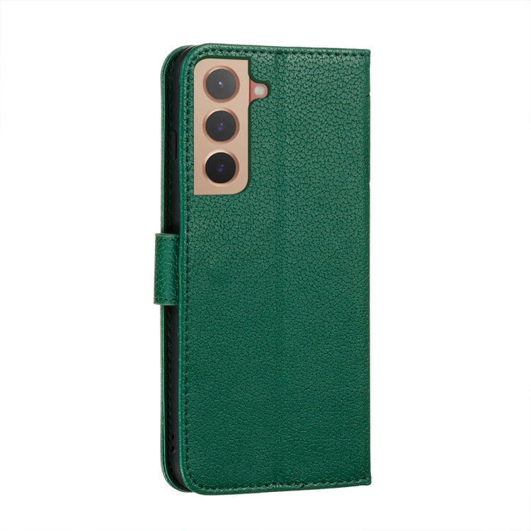 For Samsung Galaxy S22+ 5G Feather Pattern Litchi Texture Leather Phone Case with Holder & Card Slots & Wallet