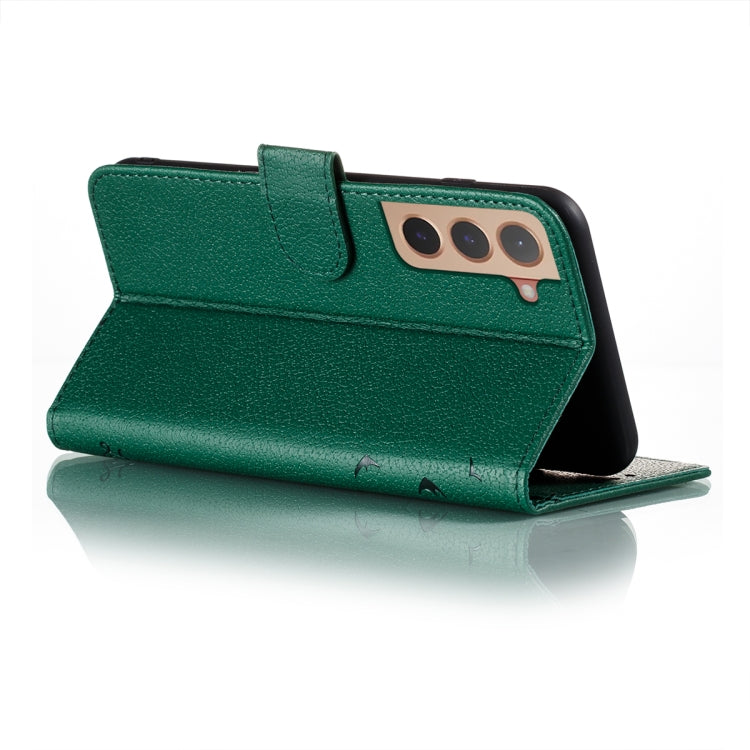 For Samsung Galaxy S22+ 5G Feather Pattern Litchi Texture Leather Phone Case with Holder & Card Slots & Wallet