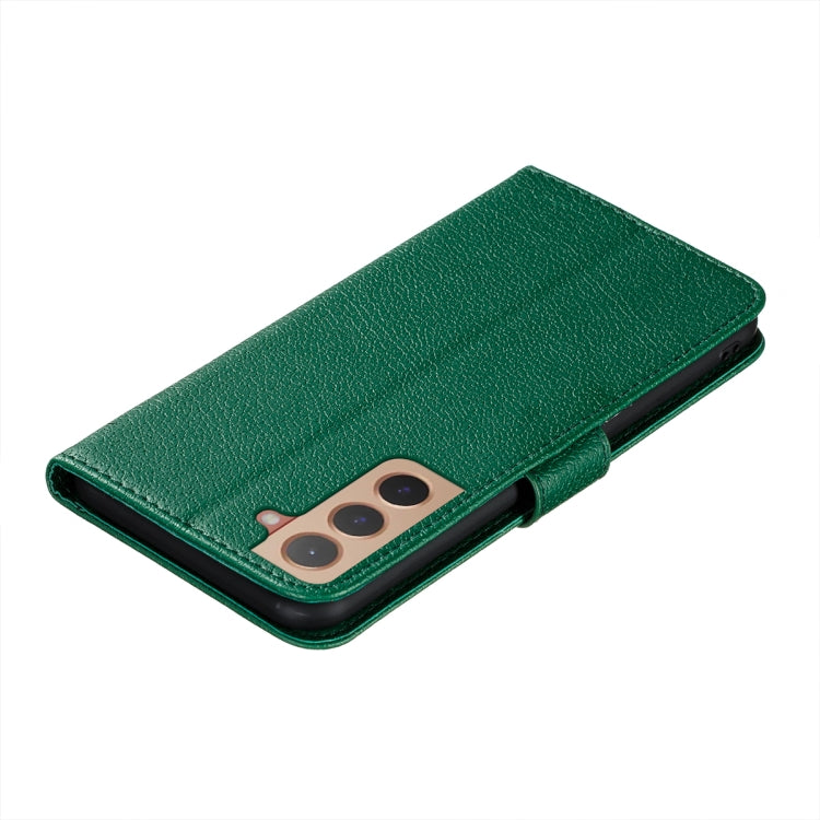 For Samsung Galaxy S22+ 5G Feather Pattern Litchi Texture Leather Phone Case with Holder & Card Slots & Wallet