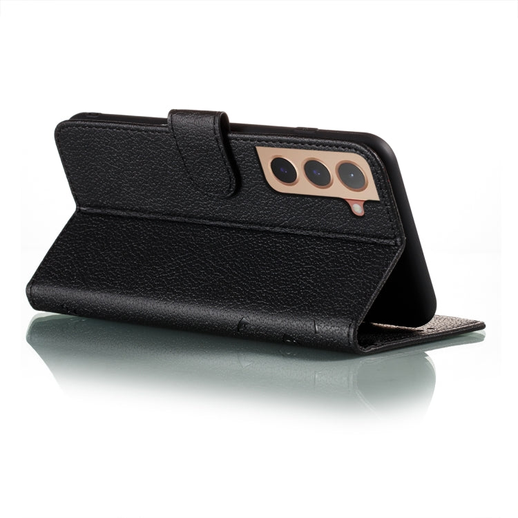 For Samsung Galaxy S22+ 5G Feather Pattern Litchi Texture Leather Phone Case with Holder & Card Slots & Wallet