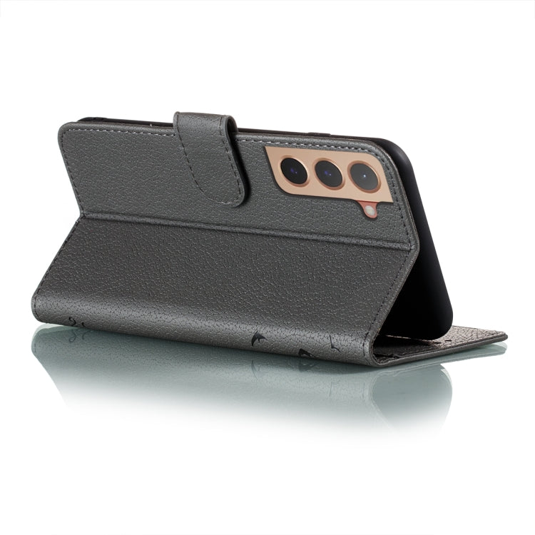 For Samsung Galaxy S22+ 5G Feather Pattern Litchi Texture Leather Phone Case with Holder & Card Slots & Wallet