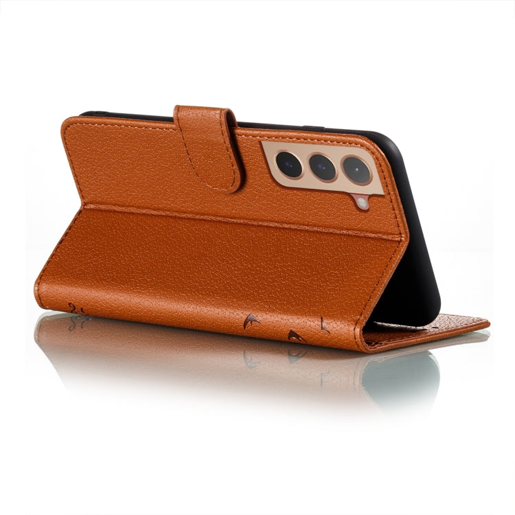 For Samsung Galaxy S22+ 5G Feather Pattern Litchi Texture Leather Phone Case with Holder & Card Slots & Wallet