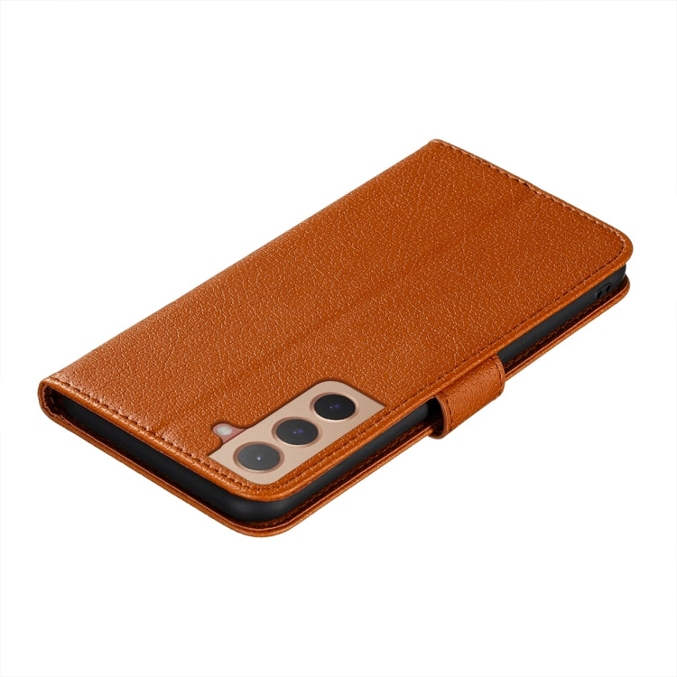 For Samsung Galaxy S22+ 5G Feather Pattern Litchi Texture Leather Phone Case with Holder & Card Slots & Wallet