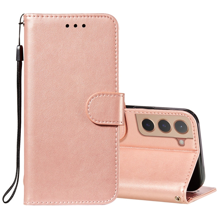 For Samsung Galaxy S22 5G Solid Color Leather Phone Case with Holder & Card Slots & Wallet & Lanyard