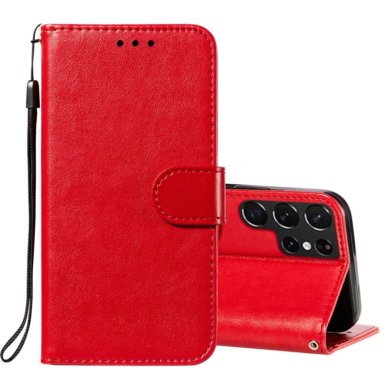 For Samsung Galaxy S22 Ultra 5G Solid Color Leather Phone Case with Holder & Card Slots & Wallet & Lanyard
