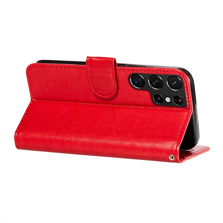 For Samsung Galaxy S22 Ultra 5G Solid Color Leather Phone Case with Holder & Card Slots & Wallet & Lanyard
