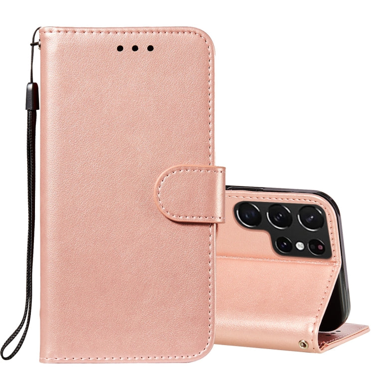 For Samsung Galaxy S22 Ultra 5G Solid Color Leather Phone Case with Holder & Card Slots & Wallet & Lanyard