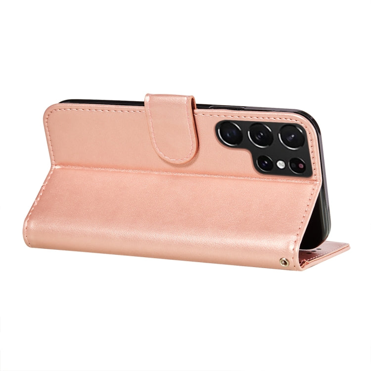 For Samsung Galaxy S22 Ultra 5G Solid Color Leather Phone Case with Holder & Card Slots & Wallet & Lanyard