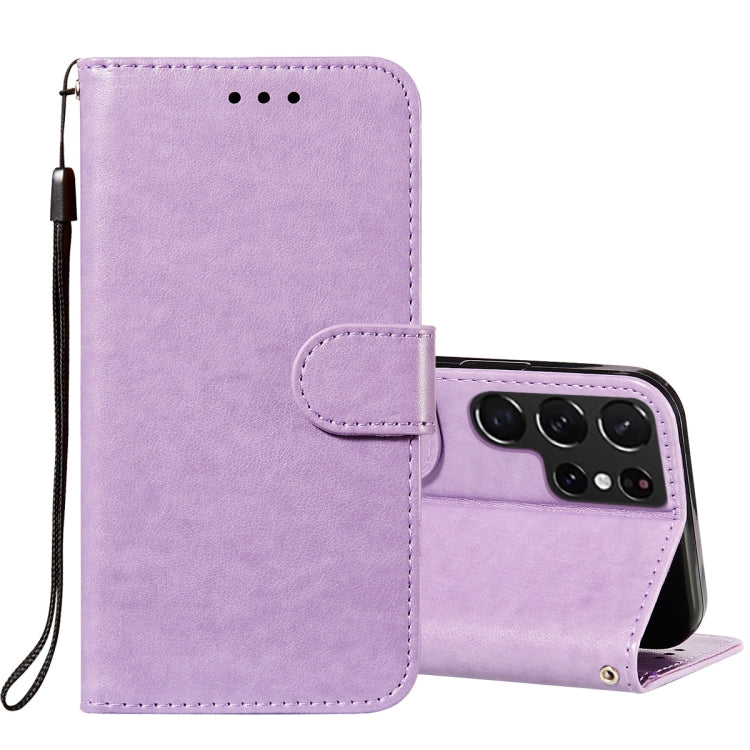 For Samsung Galaxy S22 Ultra 5G Solid Color Leather Phone Case with Holder & Card Slots & Wallet & Lanyard