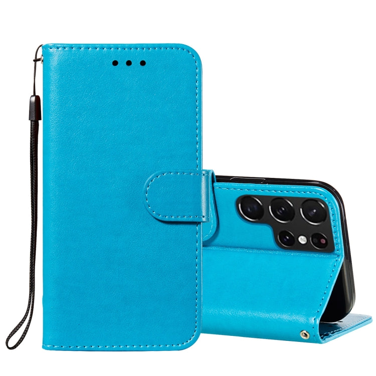 For Samsung Galaxy S22 Ultra 5G Solid Color Leather Phone Case with Holder & Card Slots & Wallet & Lanyard