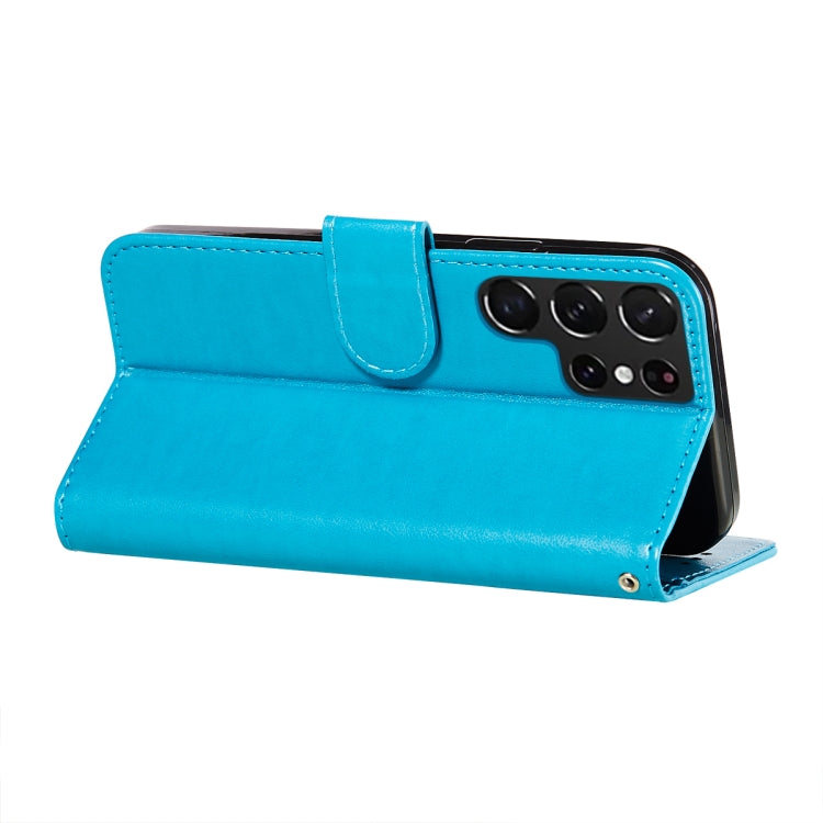 For Samsung Galaxy S22 Ultra 5G Solid Color Leather Phone Case with Holder & Card Slots & Wallet & Lanyard