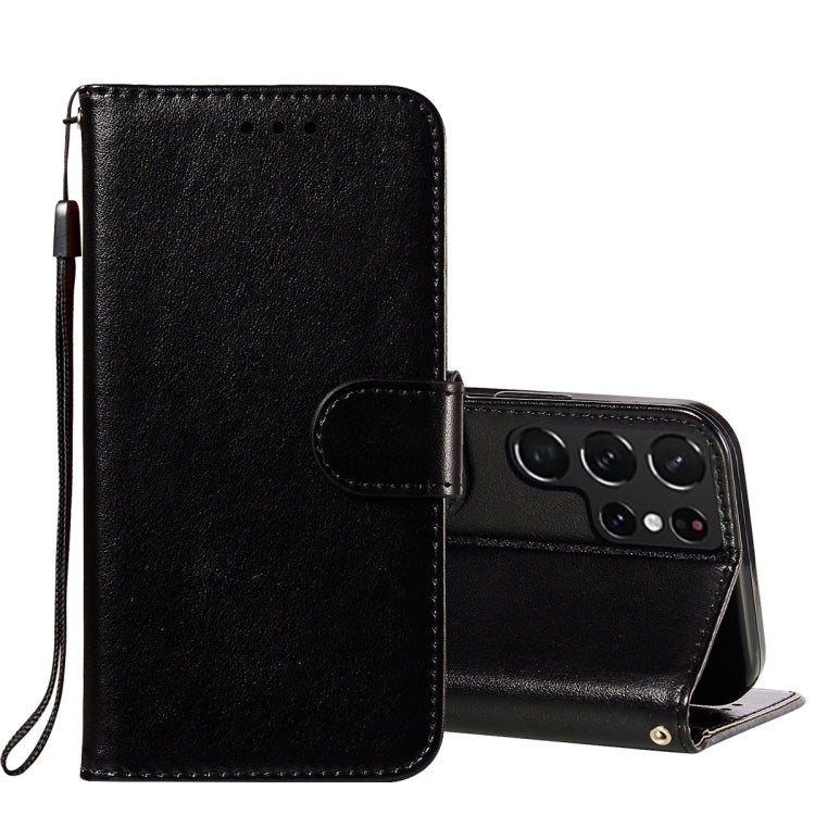 For Samsung Galaxy S22 Ultra 5G Solid Color Leather Phone Case with Holder & Card Slots & Wallet & Lanyard