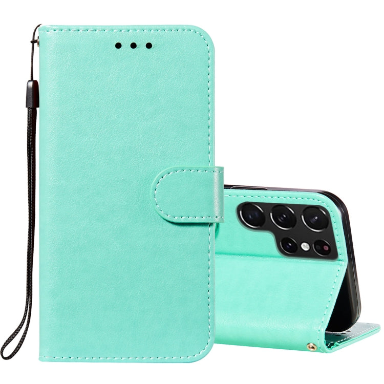 For Samsung Galaxy S22 Ultra 5G Solid Color Leather Phone Case with Holder & Card Slots & Wallet & Lanyard