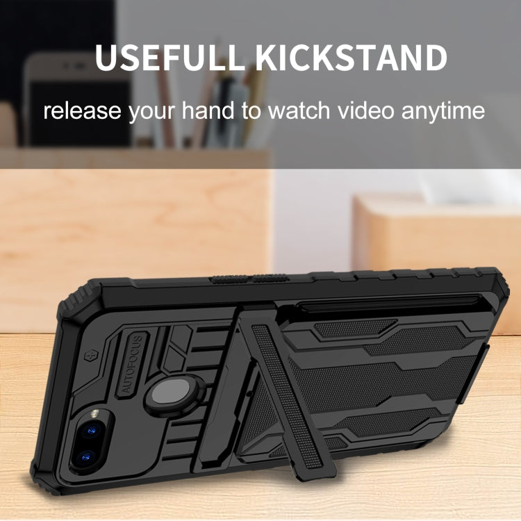 For OPPO A7 / A5S Kickstand Armor Card Wallet Phone Case