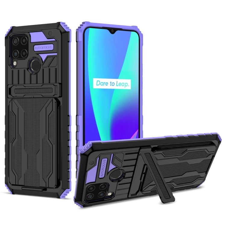 For OPPO Realme C15 Kickstand Armor Card Wallet Phone Case