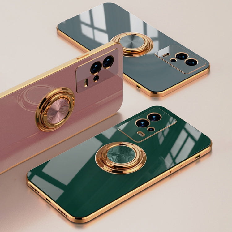 For vivo iQOO8 Pro 6D Electroplating Full Coverage Silicone Protective Case with Magnetic Ring Holder