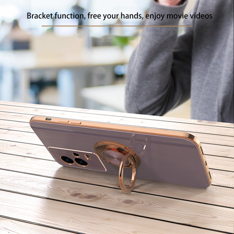 For vivo iQOO8 Pro 6D Electroplating Full Coverage Silicone Protective Case with Magnetic Ring Holder