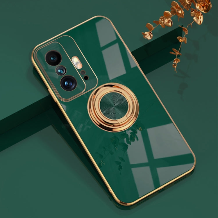 For Xiaomi Mi 11T / Mi 11T Pro 6D Electroplating Full Coverage Silicone Protective Case with Magnetic Ring Holder