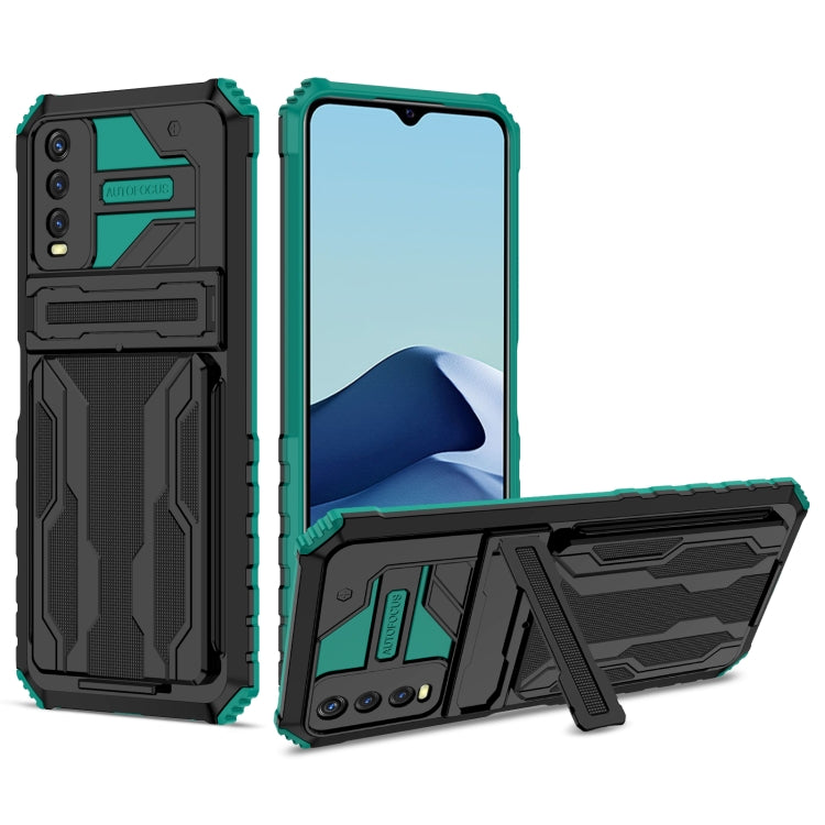 For vivo Y20 Armor Card PC + TPU Shockproof Phone Case with Card Slot & Invisible Holder
